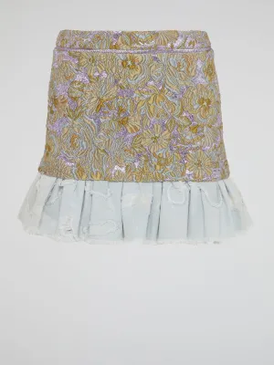 Foliage Embroidered Flared Mini Skirt