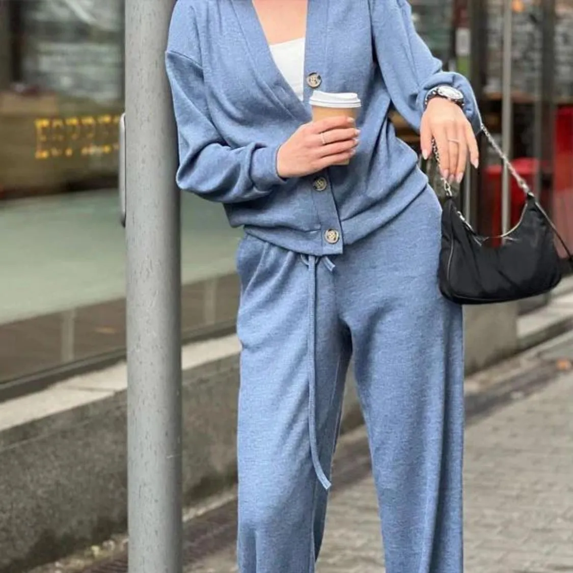 Full Size Button Up Long Sleeve Top and Pants Set
