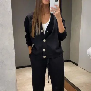 Full Size Button Up Long Sleeve Top and Pants Set