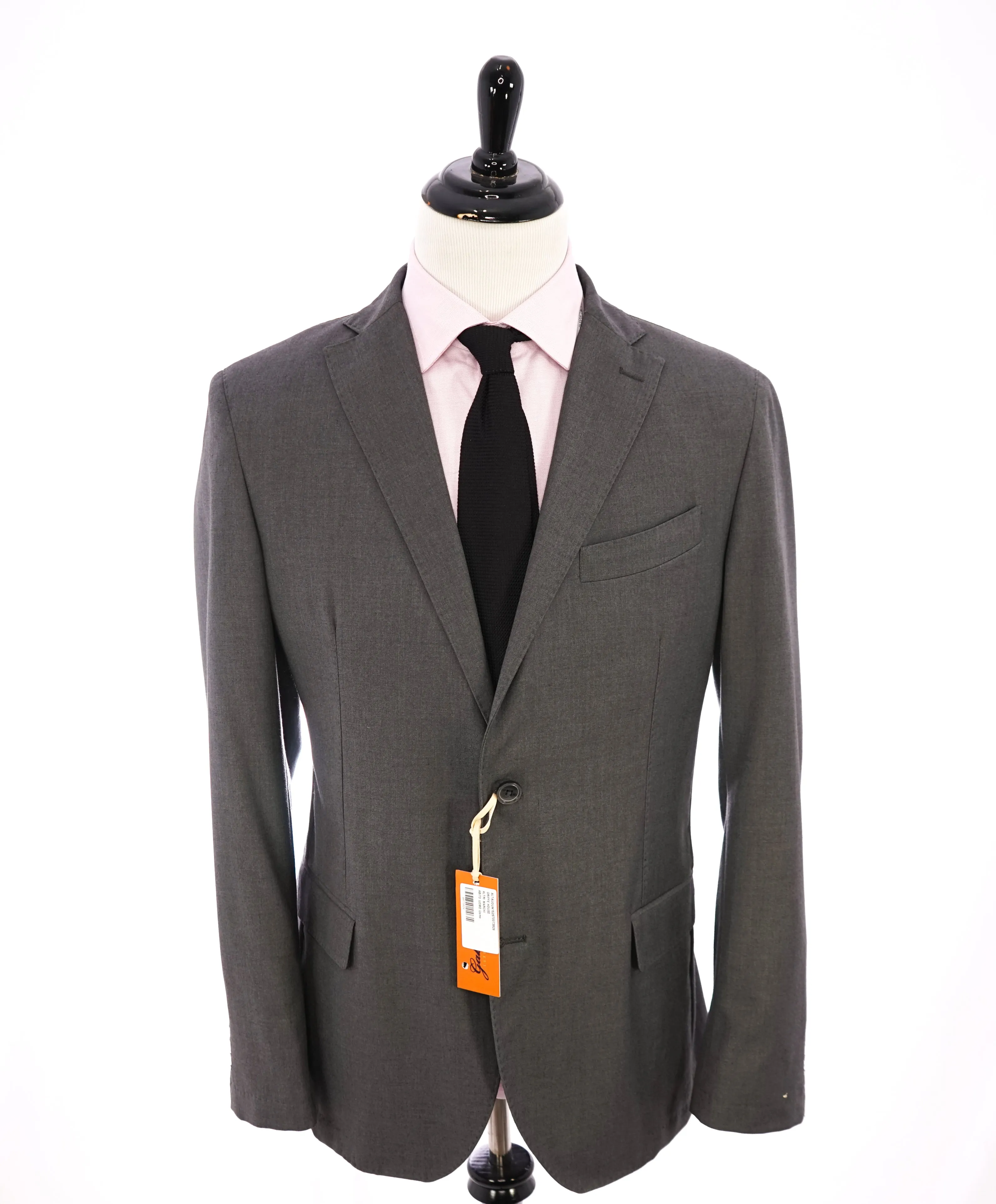 GABARDINE -  Unlined MOP Functioning Buttons ITALY Gray Suit - 44R