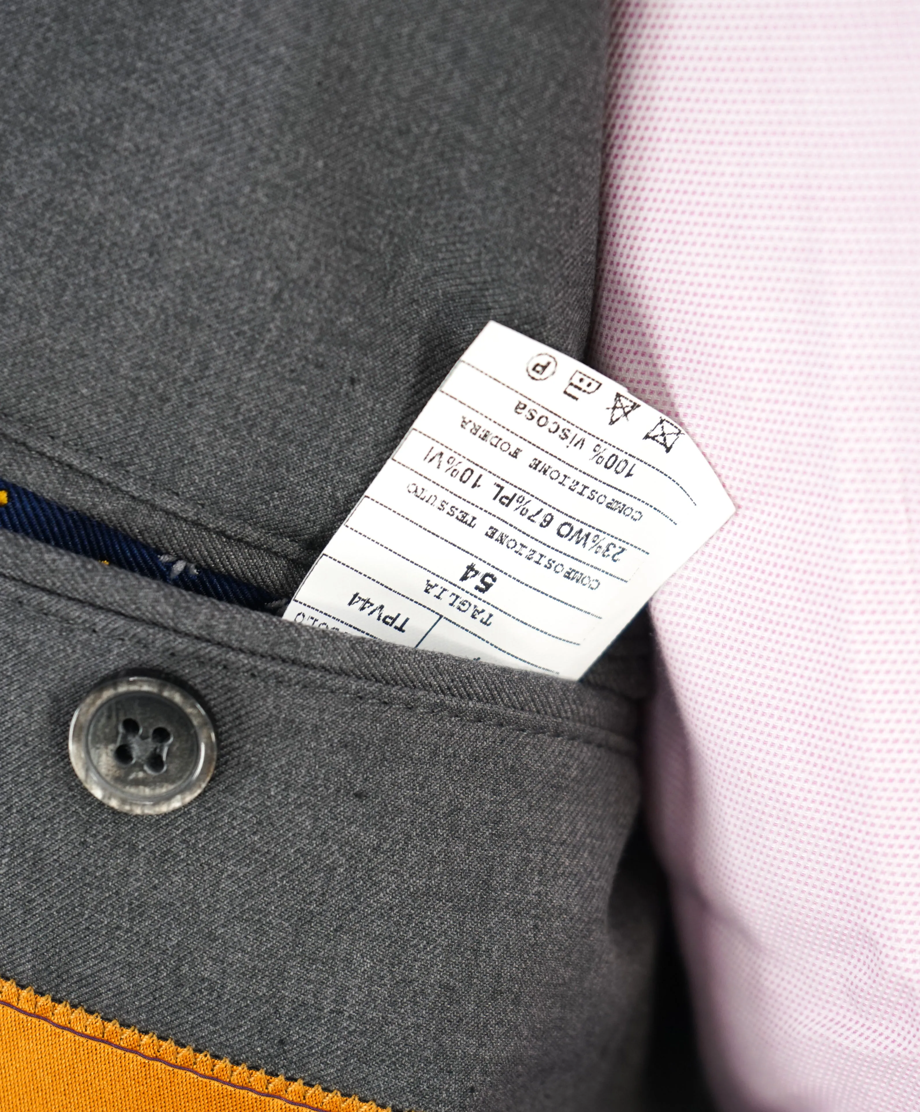 GABARDINE -  Unlined MOP Functioning Buttons ITALY Gray Suit - 44R