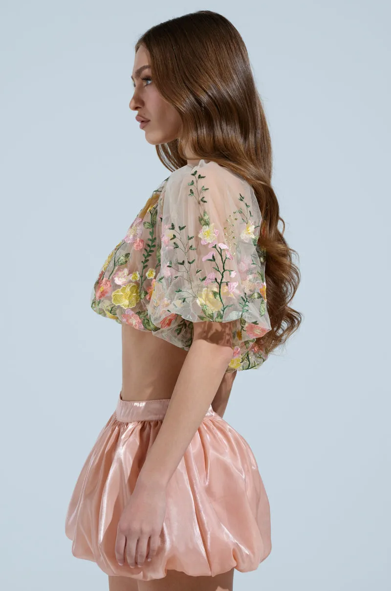 GARDEN PARTY FLORAL EMBROIDERY TULLE TOP