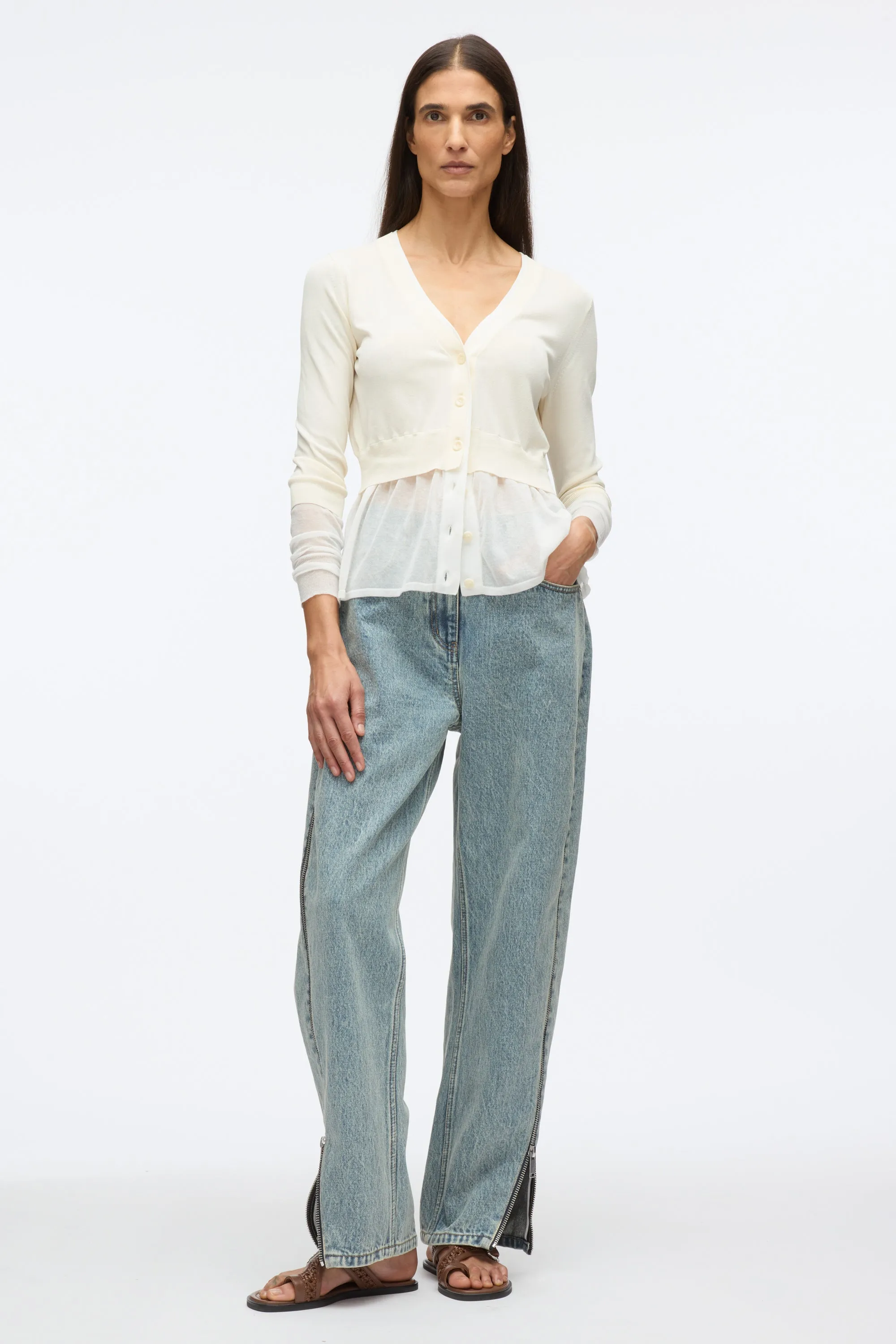 Gauze Peplum Double Layer Cardigan