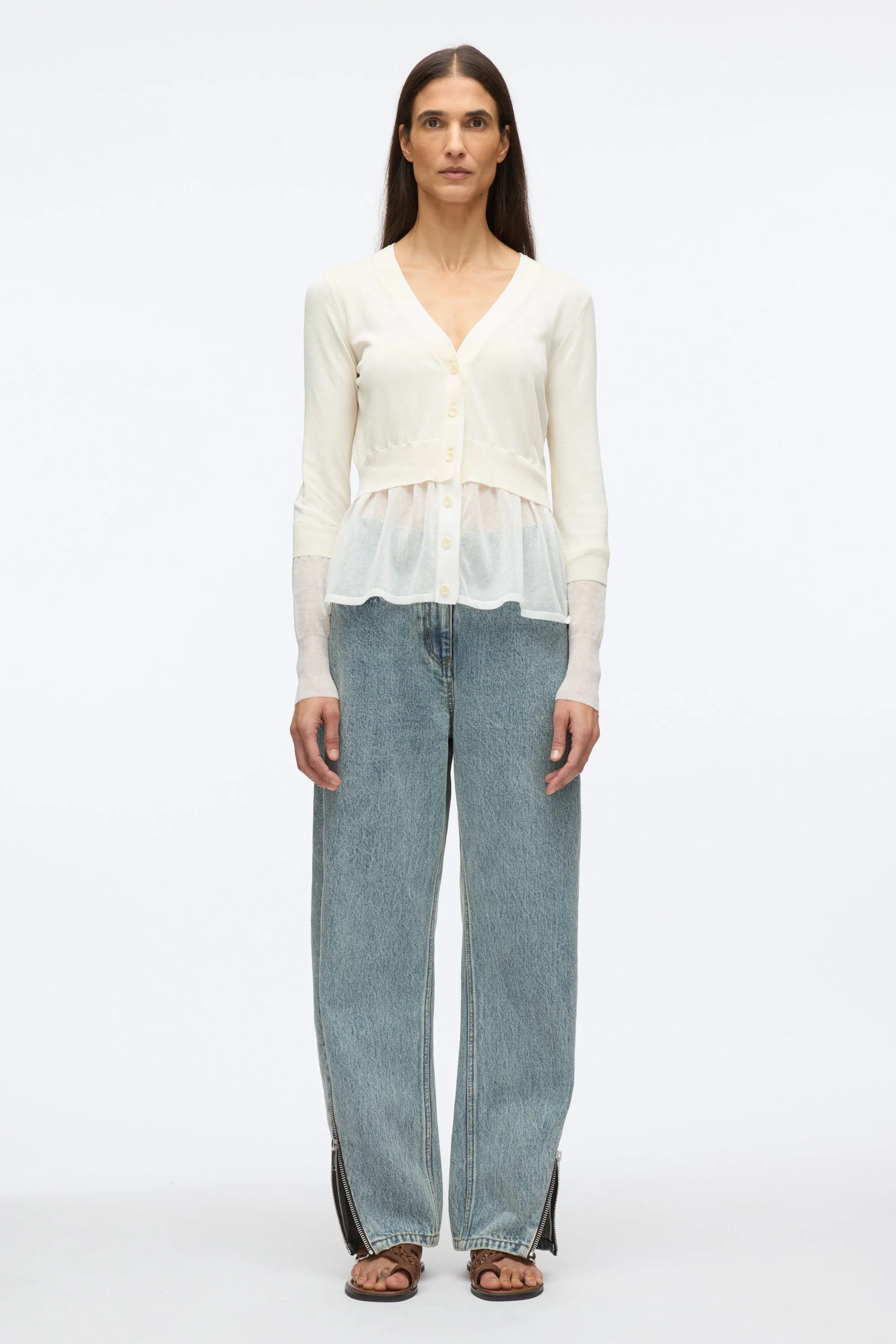 Gauze Peplum Double Layer Cardigan