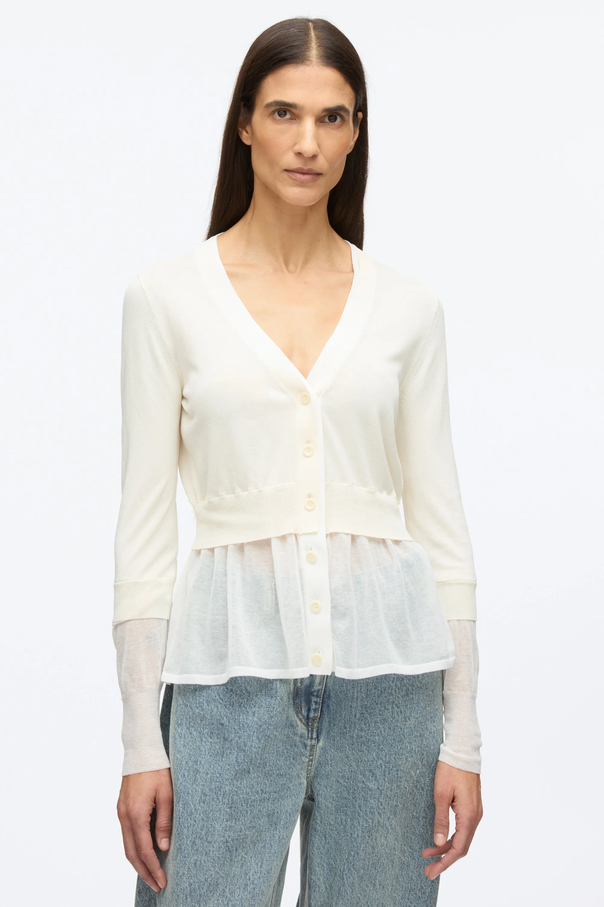 Gauze Peplum Double Layer Cardigan