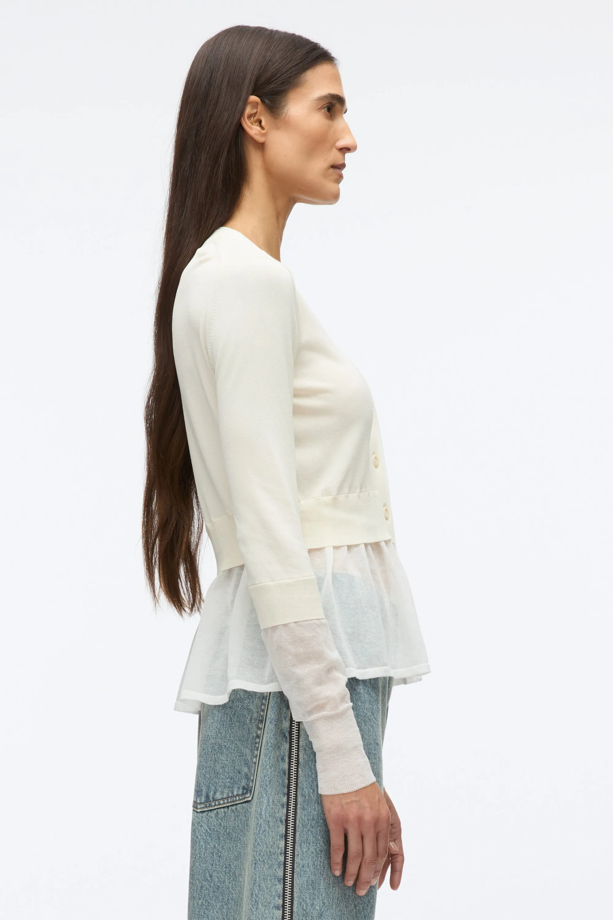 Gauze Peplum Double Layer Cardigan