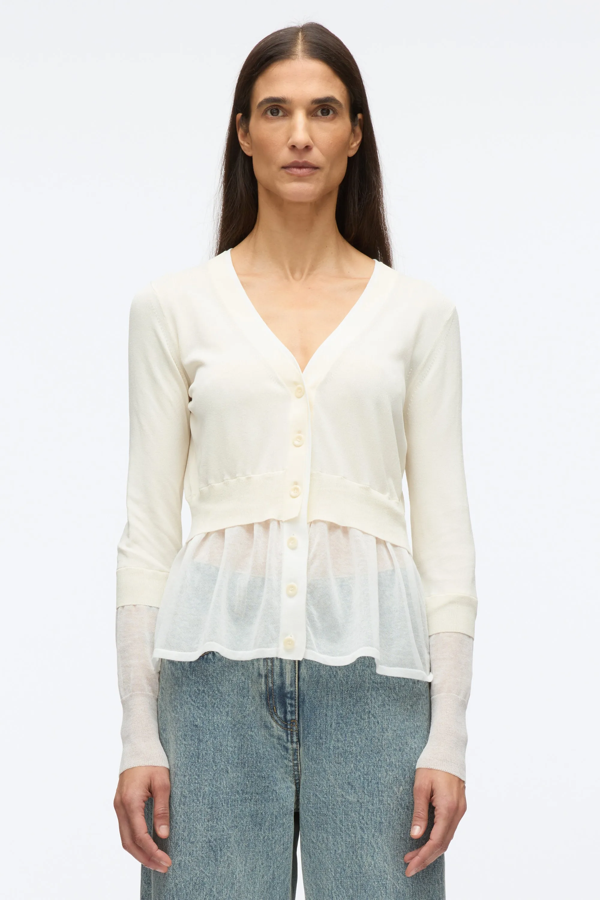 Gauze Peplum Double Layer Cardigan