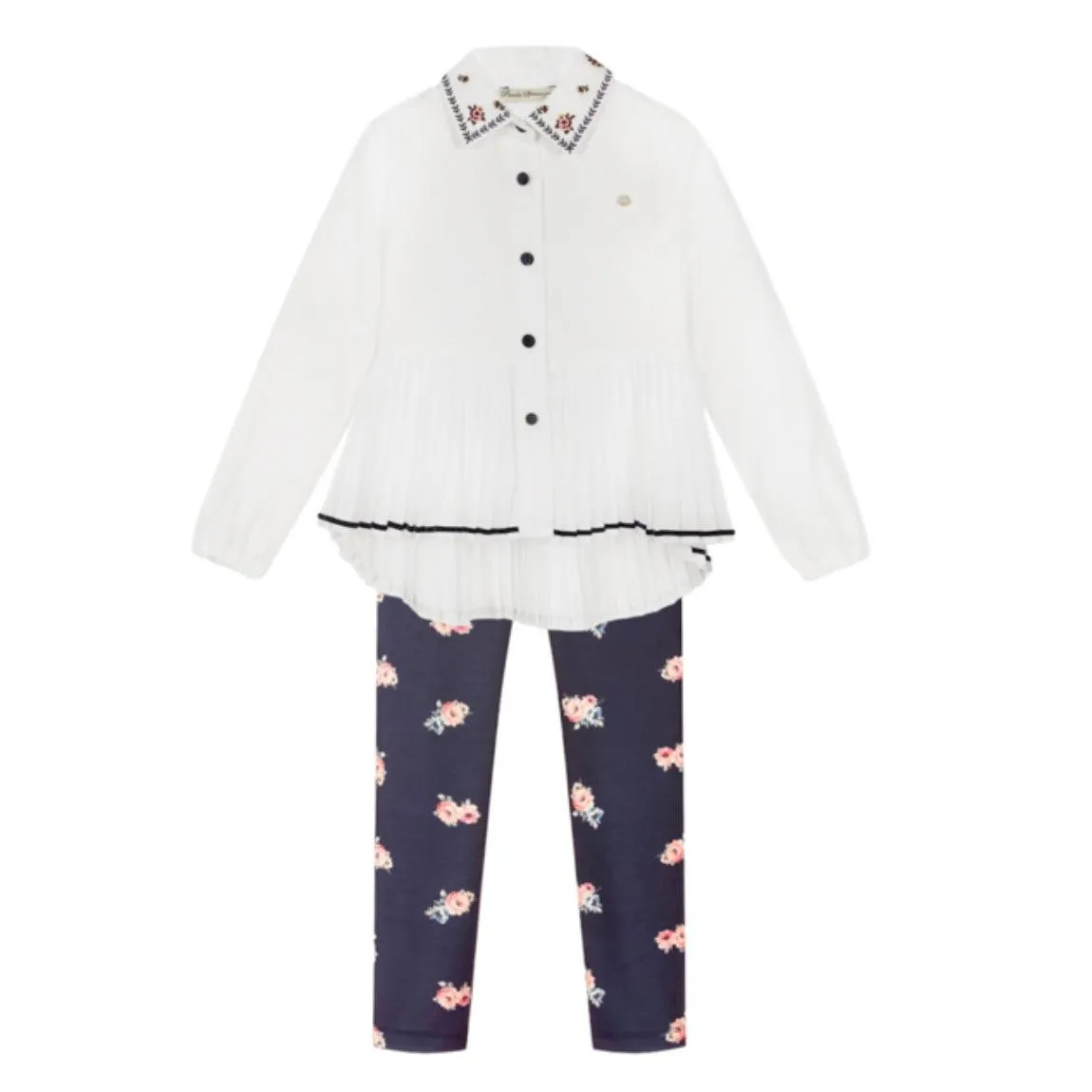 Girls Pleated Blouse & Legging Set