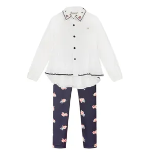 Girls Pleated Blouse & Legging Set