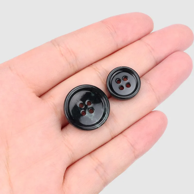 Glossy Black Round Natural Jade Four Hole Buttons for Suit Jackets Trousers 4pcs