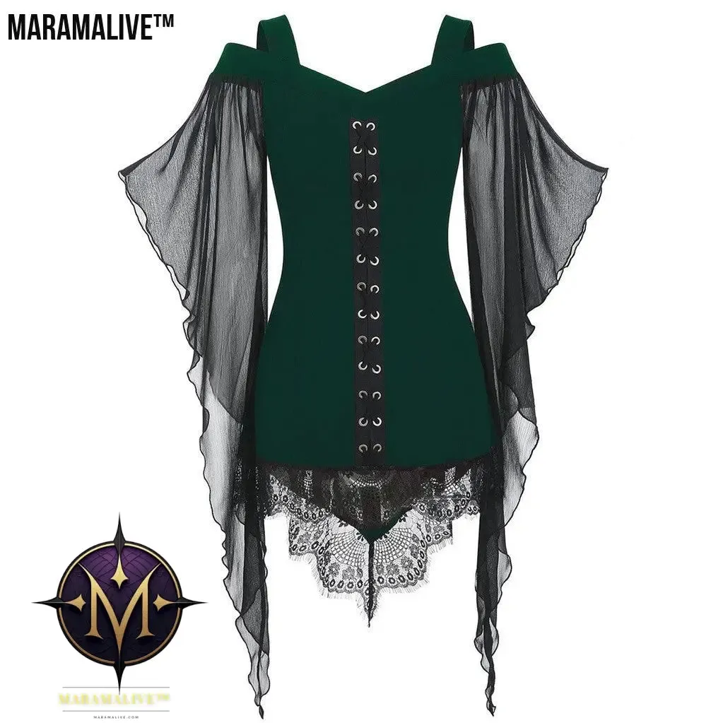 Gothic Swing Sleeve Irregular Panel Chiffon Shirt