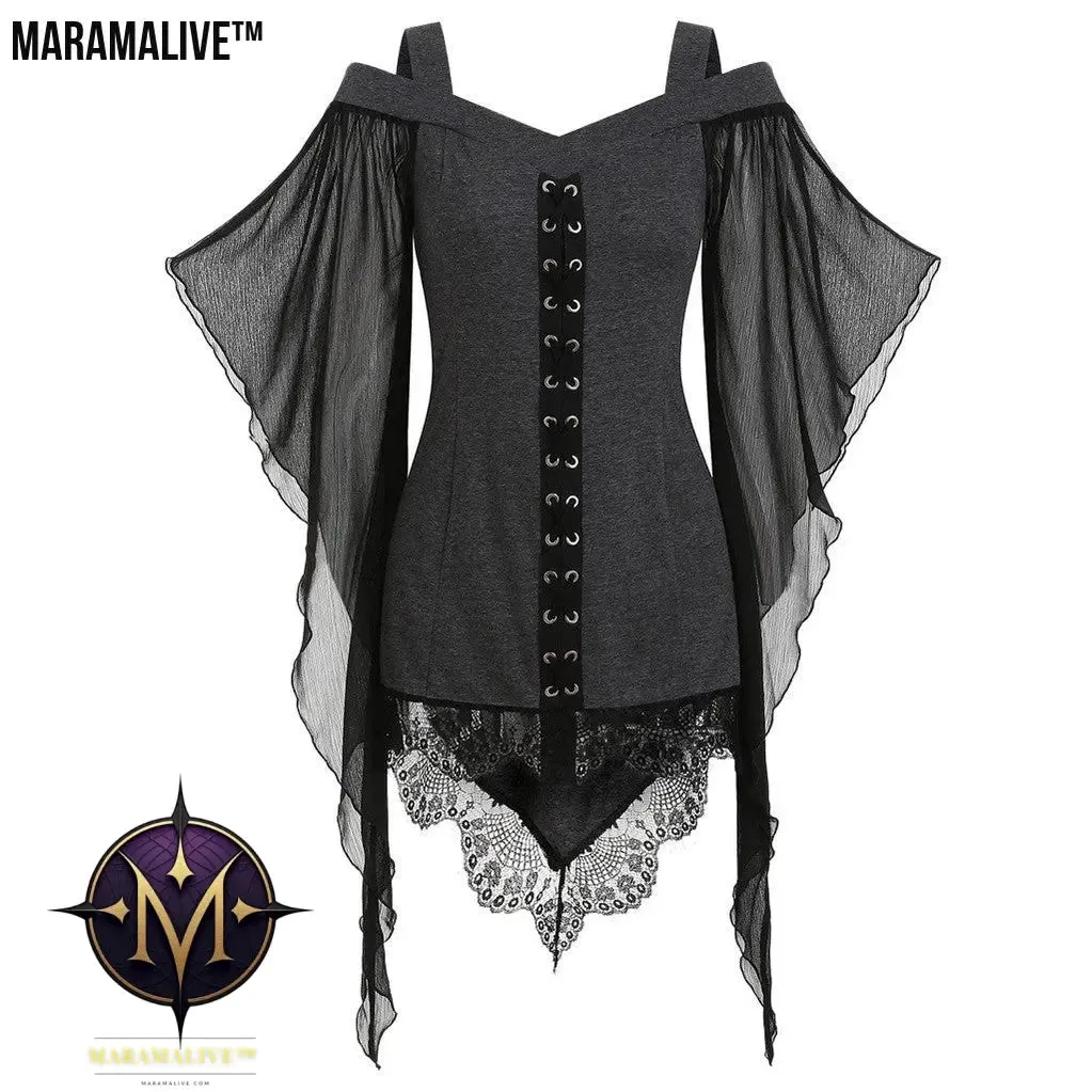 Gothic Swing Sleeve Irregular Panel Chiffon Shirt