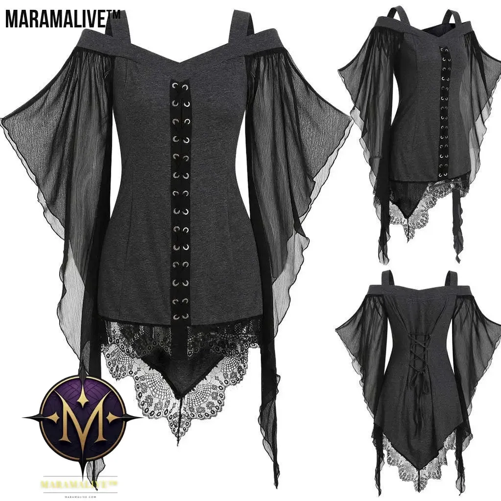 Gothic Swing Sleeve Irregular Panel Chiffon Shirt