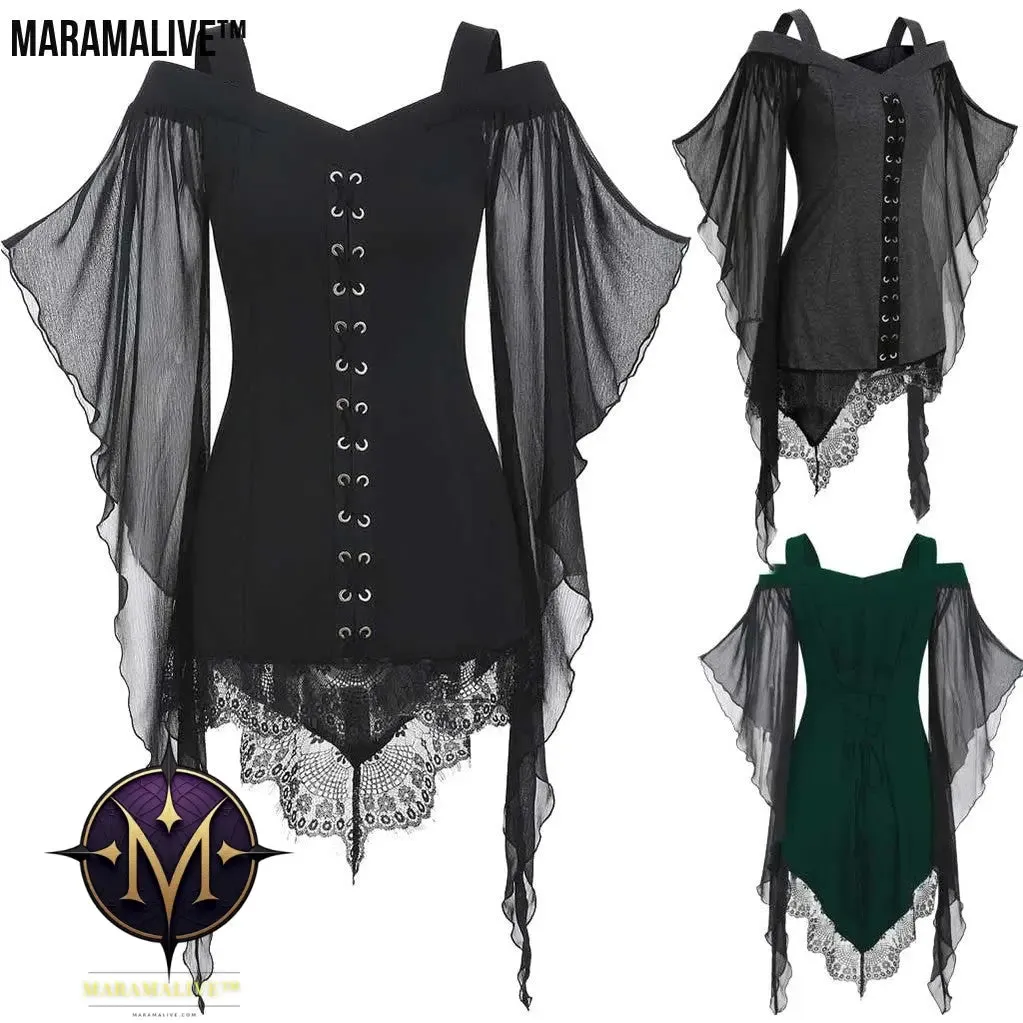 Gothic Swing Sleeve Irregular Panel Chiffon Shirt