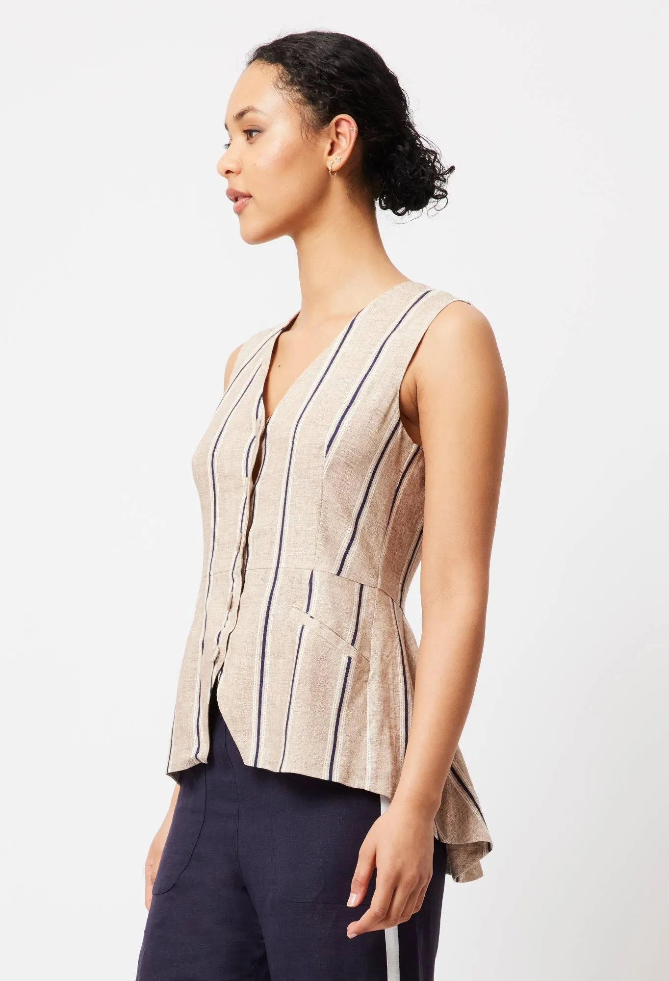 Grace Linen Vest in Cruise Stripe