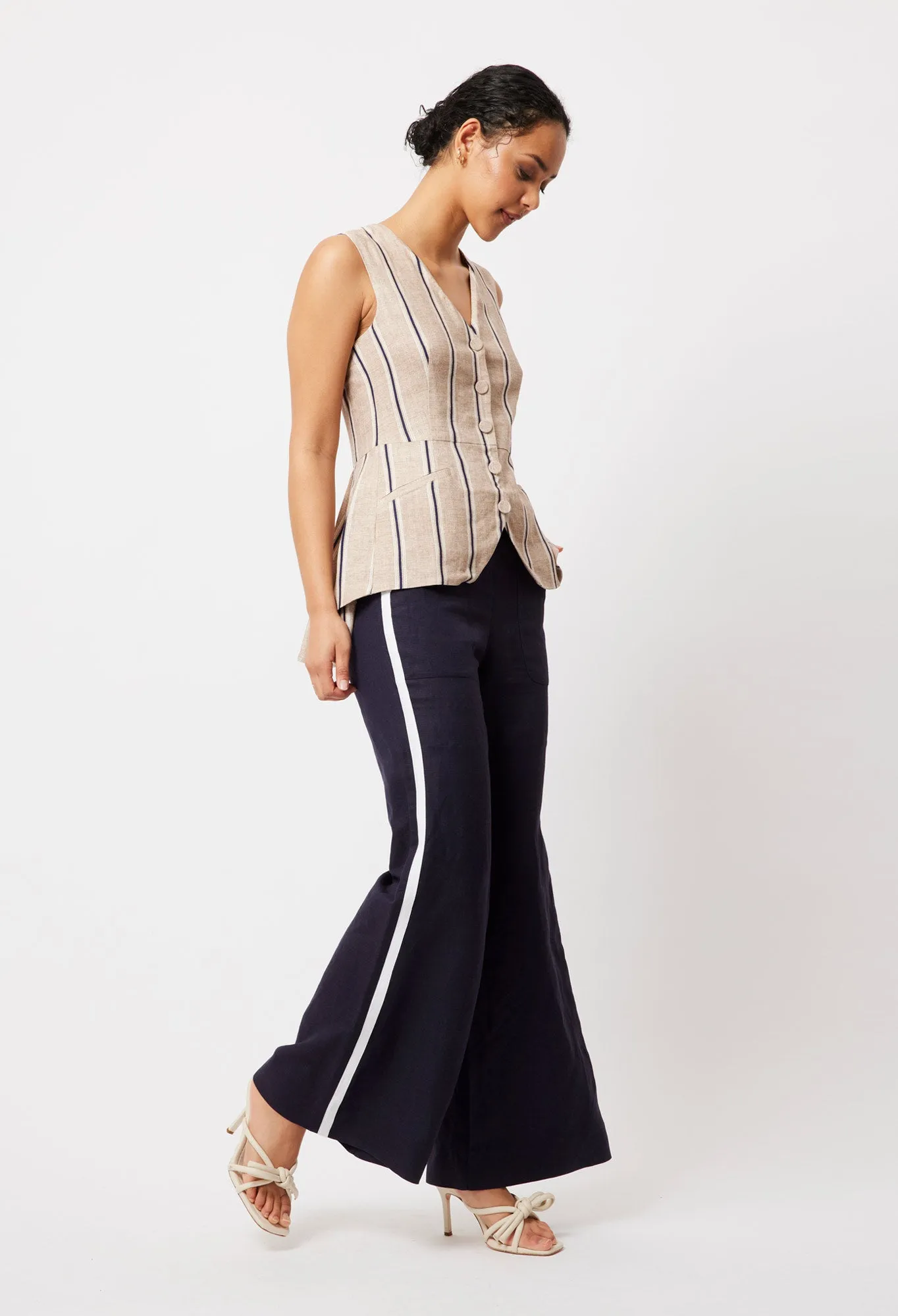 Grace Linen Vest in Cruise Stripe