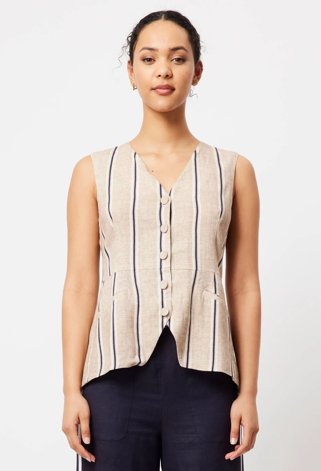 Grace Linen Vest in Cruise Stripe