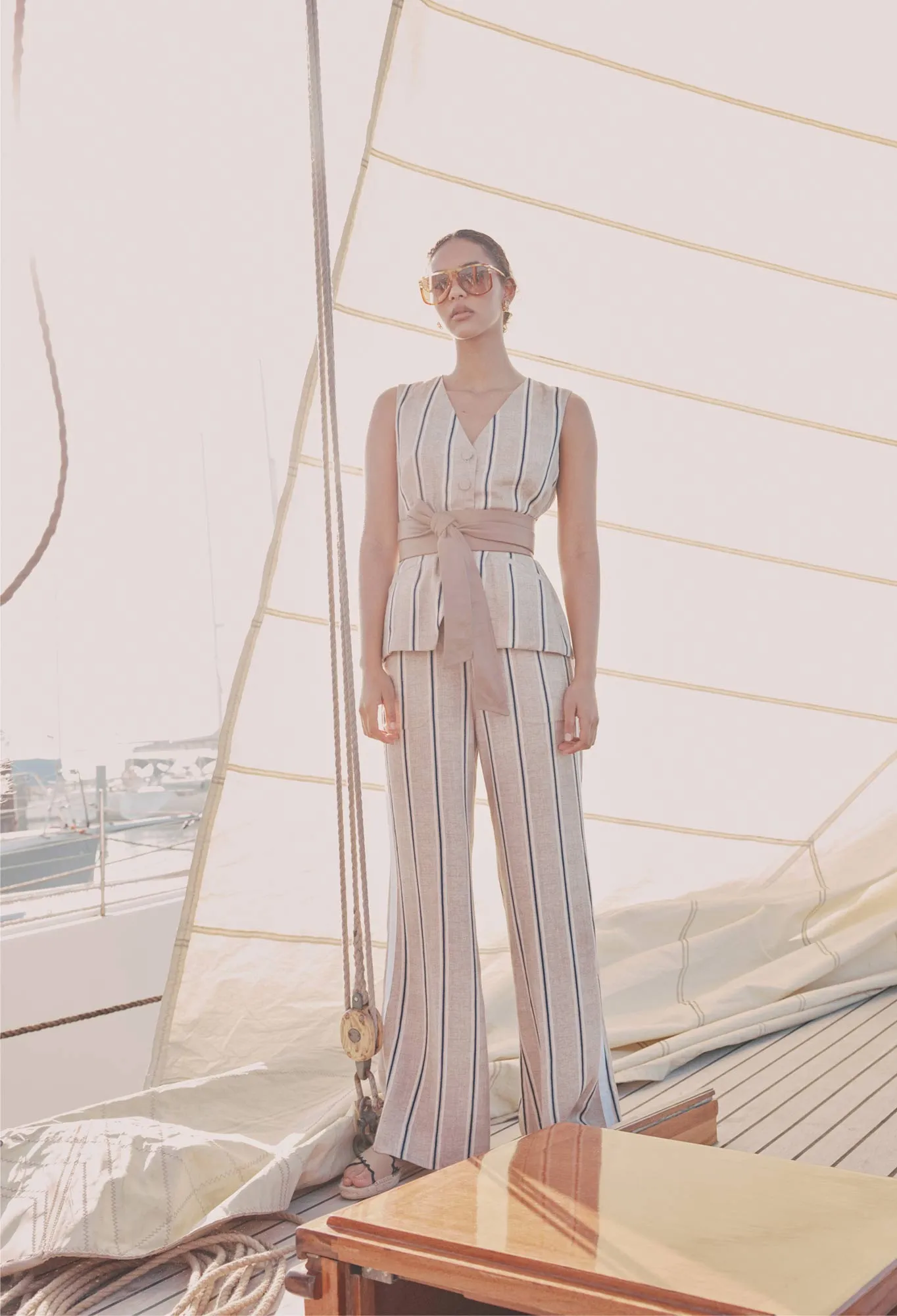 Grace Linen Vest in Cruise Stripe