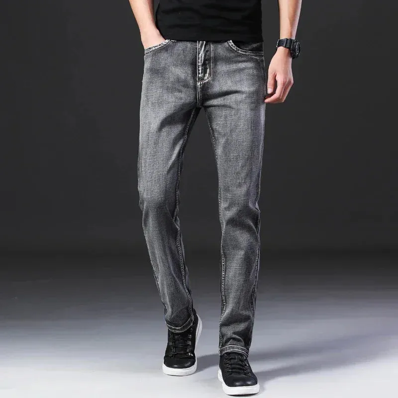 GrauFusion Klassische Sommer Herren Stretch-Denim-Hose mit geradem Schnitt