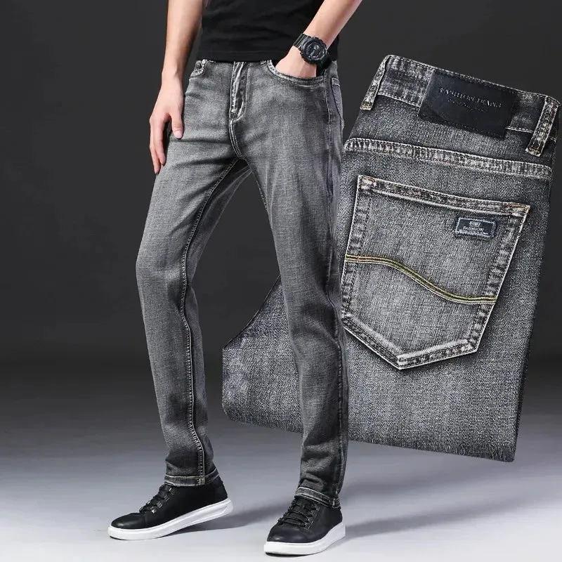 GrauFusion Klassische Sommer Herren Stretch-Denim-Hose mit geradem Schnitt