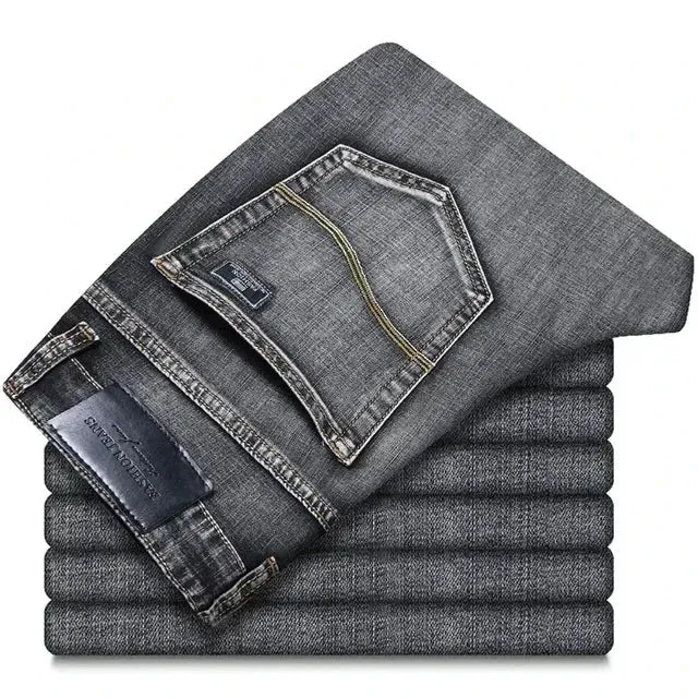 GrauFusion Klassische Sommer Herren Stretch-Denim-Hose mit geradem Schnitt