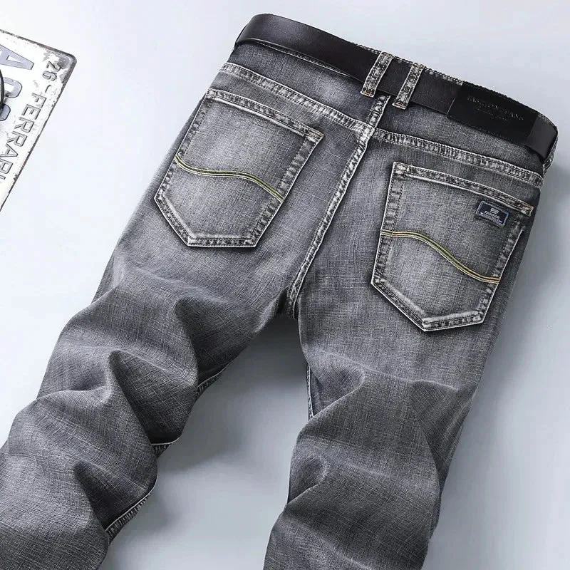 GrauFusion Klassische Sommer Herren Stretch-Denim-Hose mit geradem Schnitt