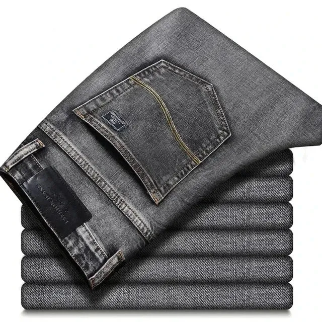 GrauFusion Klassische Sommer Herren Stretch-Denim-Hose mit geradem Schnitt