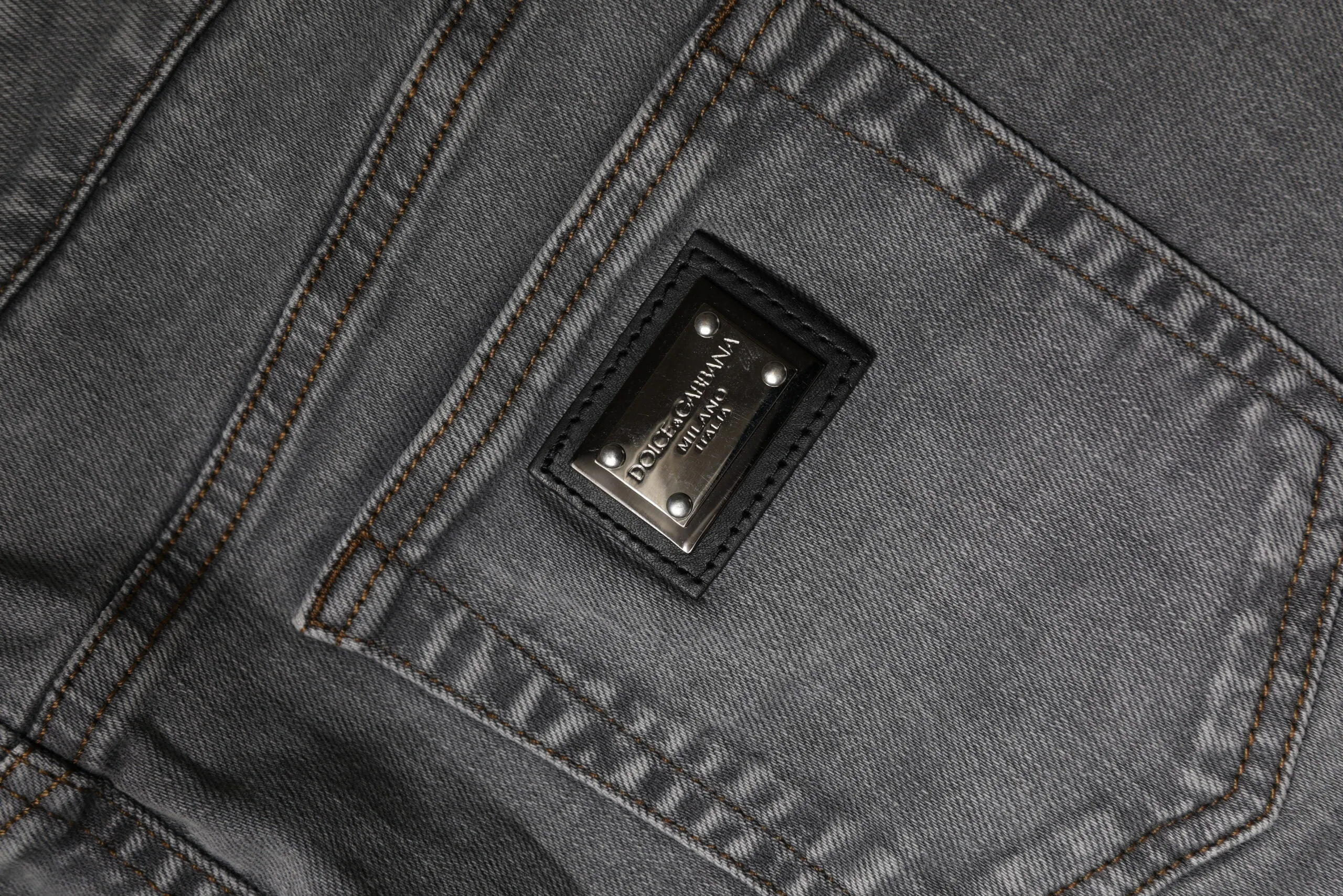 Gray Cotton Stretch Mid Waist Denim Mini Skirt
