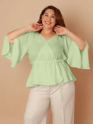 Green Solid Peplum Top
