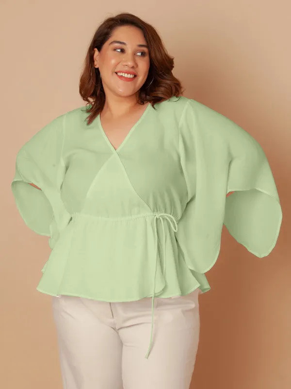 Green Solid Peplum Top