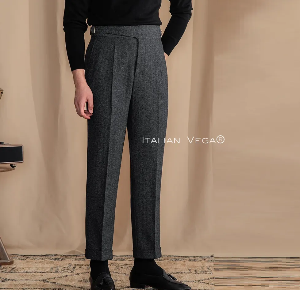 Grey Exotic Herringbone Gurkha Pants by Italian Vega®