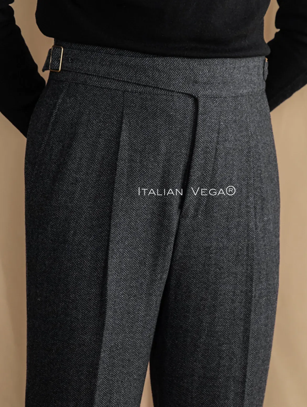 Grey Exotic Herringbone Gurkha Pants by Italian Vega®