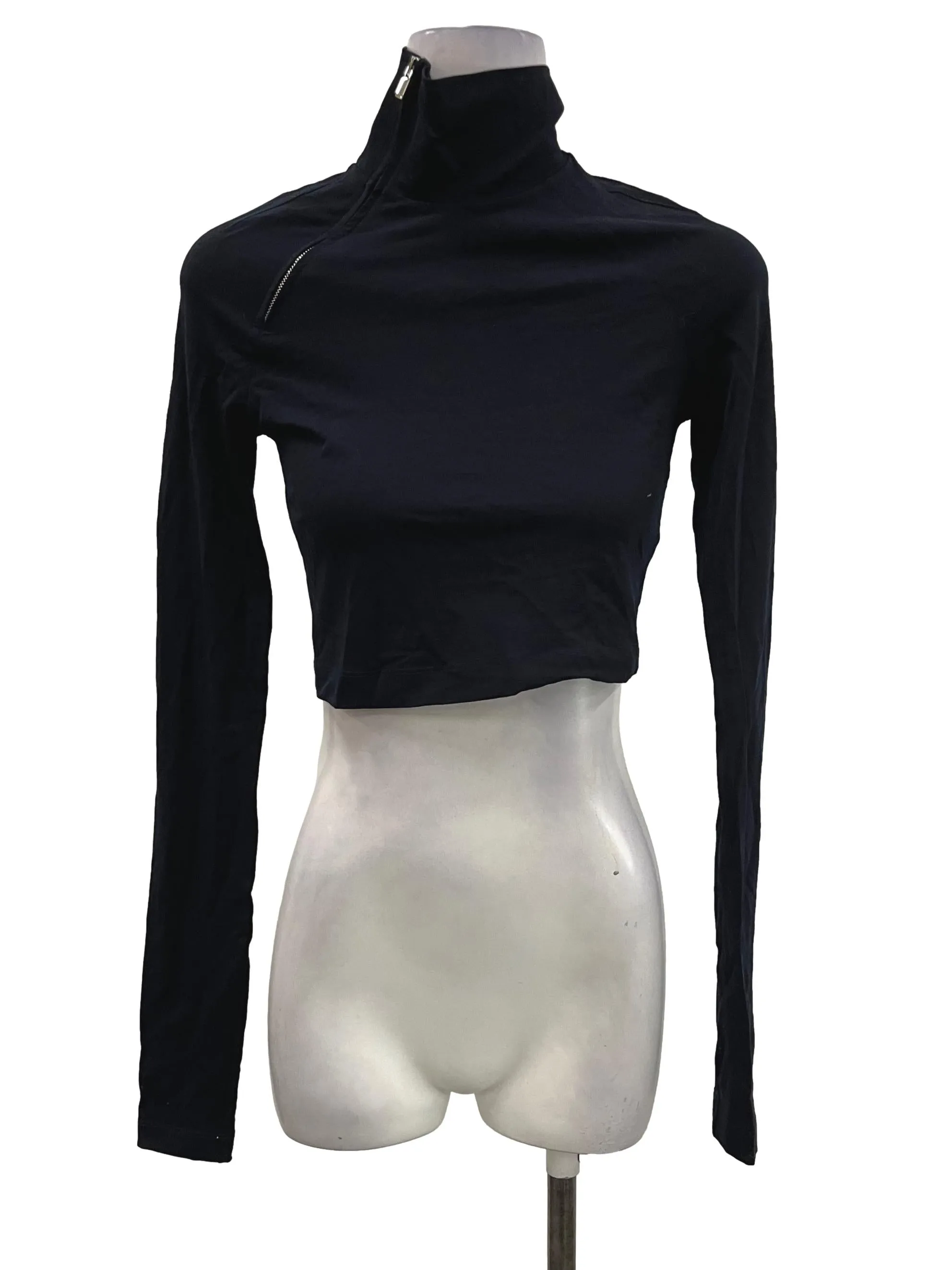 Grey Stitch Detail Asymmetrical Crop Top