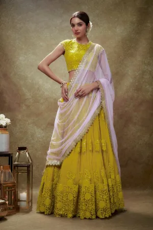 Haldi Floral Thread Work Lehenga Set