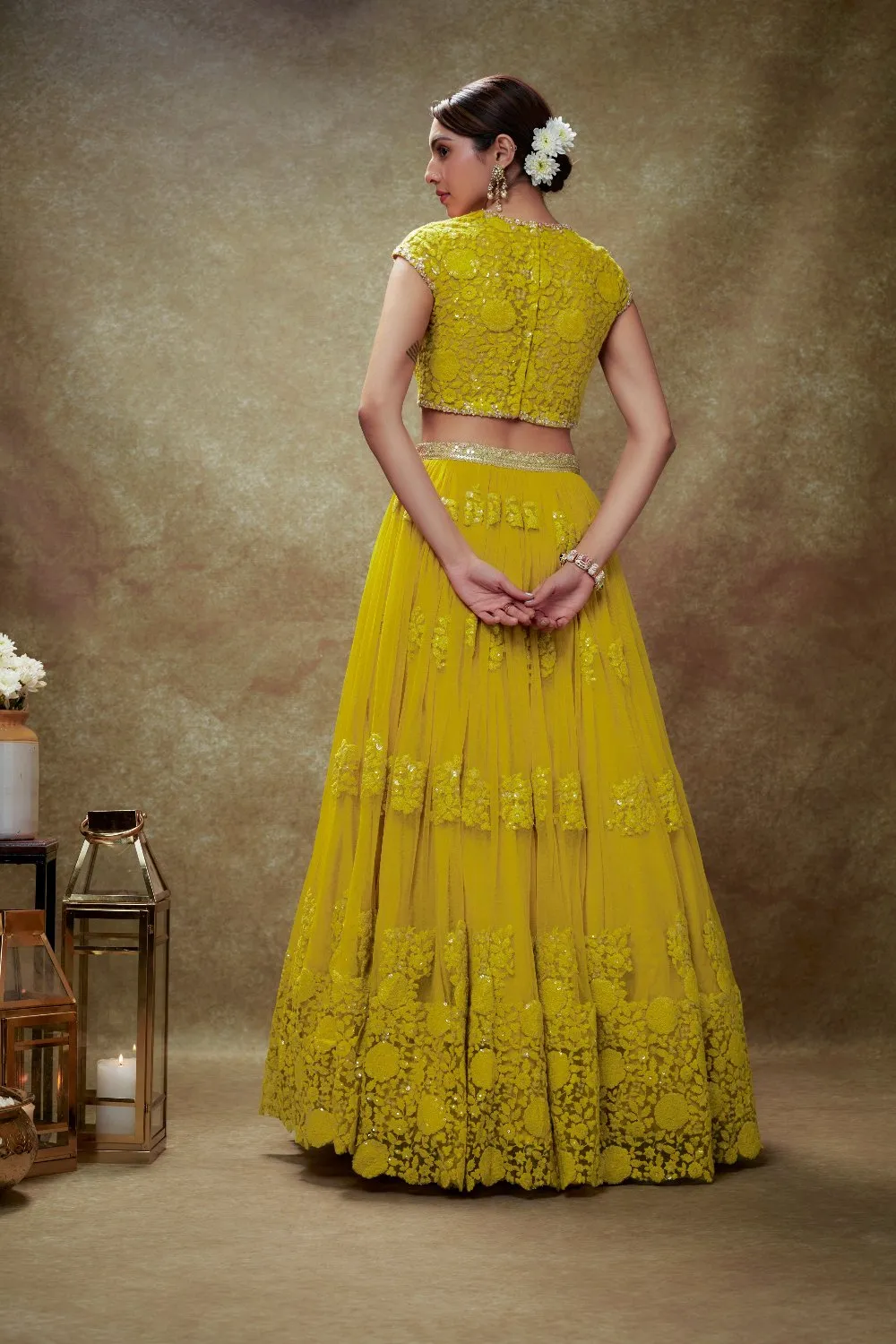 Haldi Floral Thread Work Lehenga Set
