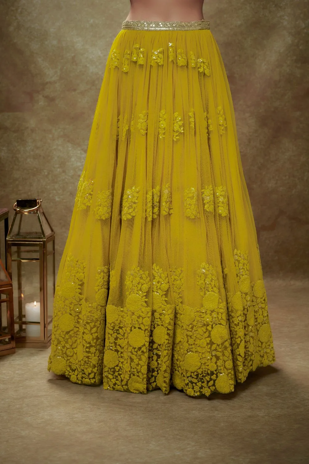 Haldi Floral Thread Work Lehenga Set