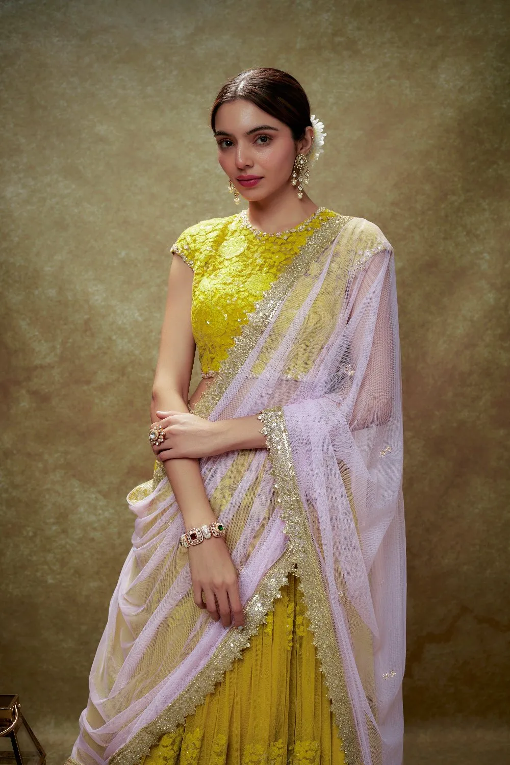 Haldi Floral Thread Work Lehenga Set