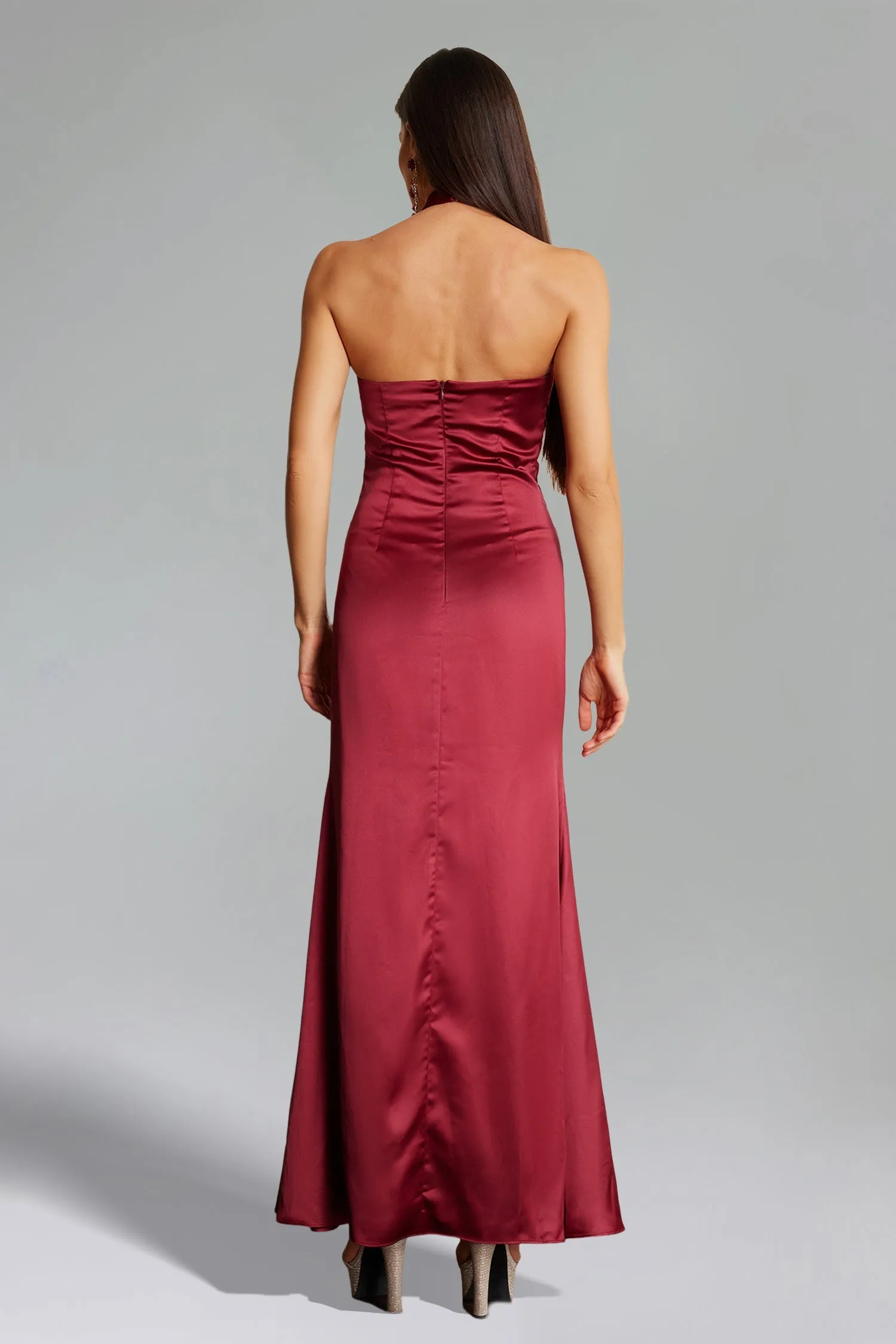 Halle Halter neck Satin Maxi Dress