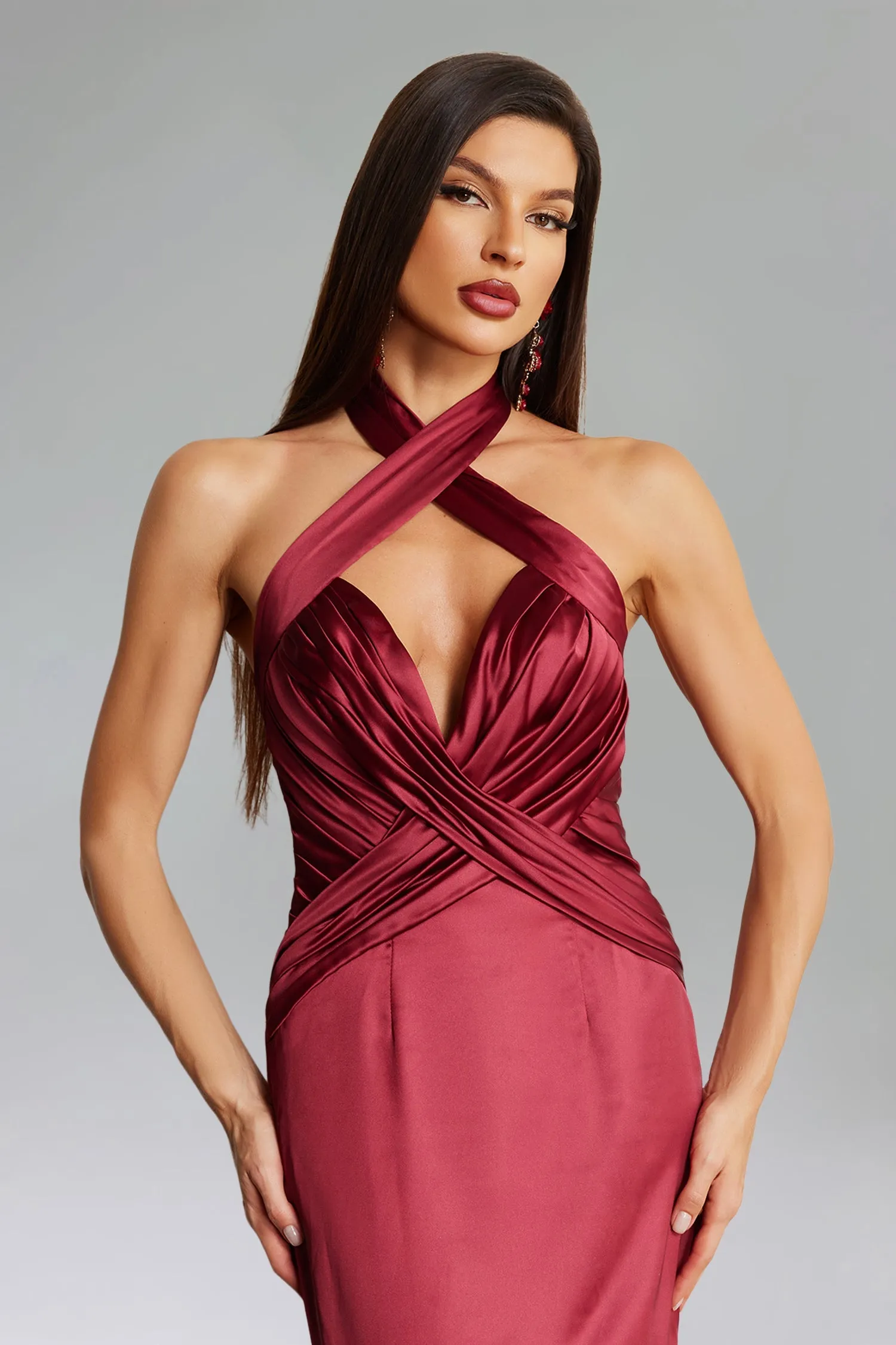 Halle Halter neck Satin Maxi Dress