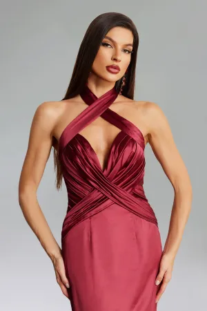 Halle Halter neck Satin Maxi Dress