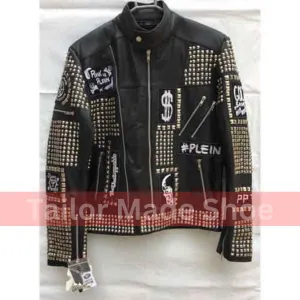 Handmade Black Color Biker Jackets, Real Pure Leather Studded Jackets For Men's