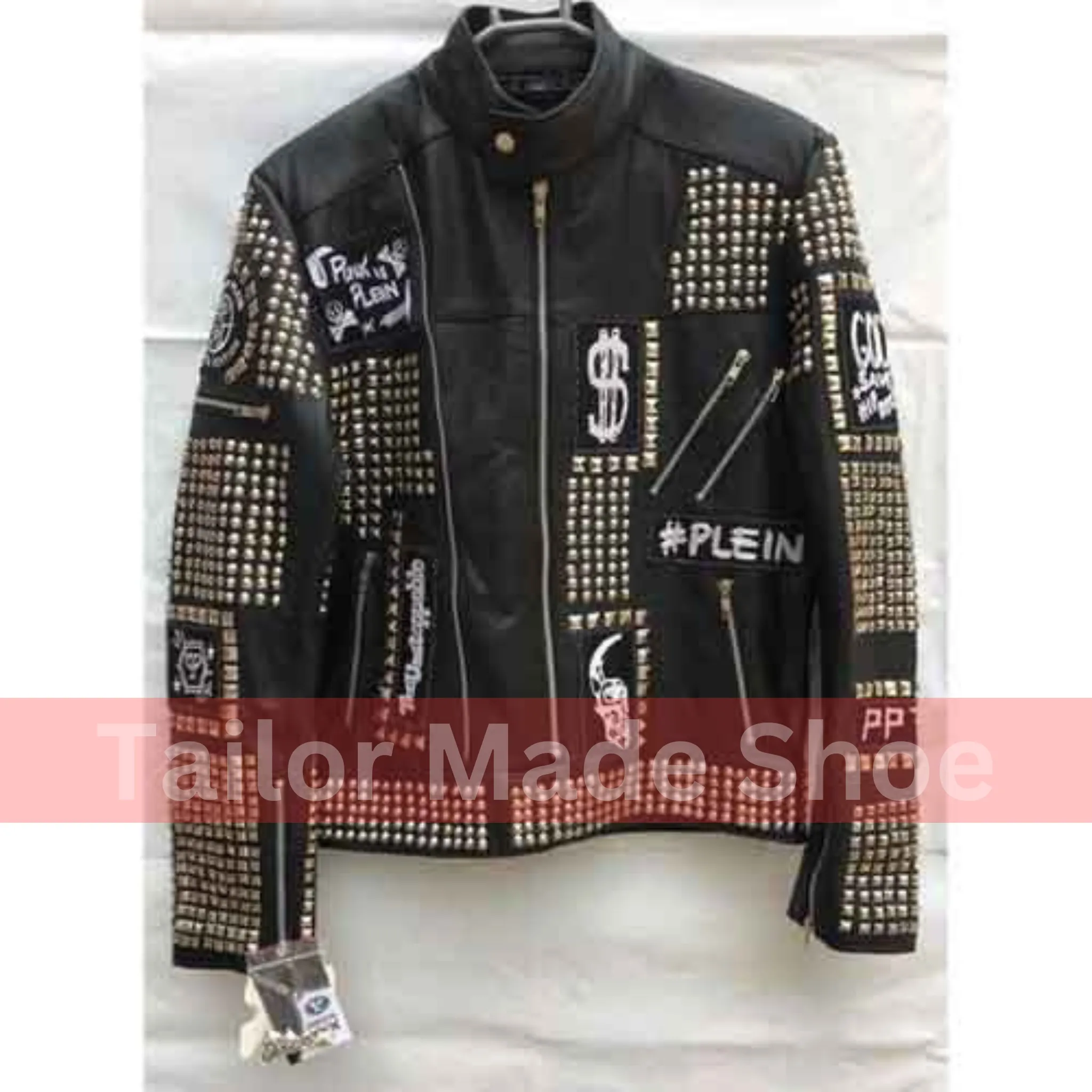 Handmade Black Color Biker Jackets, Real Pure Leather Studded Jackets For Men's