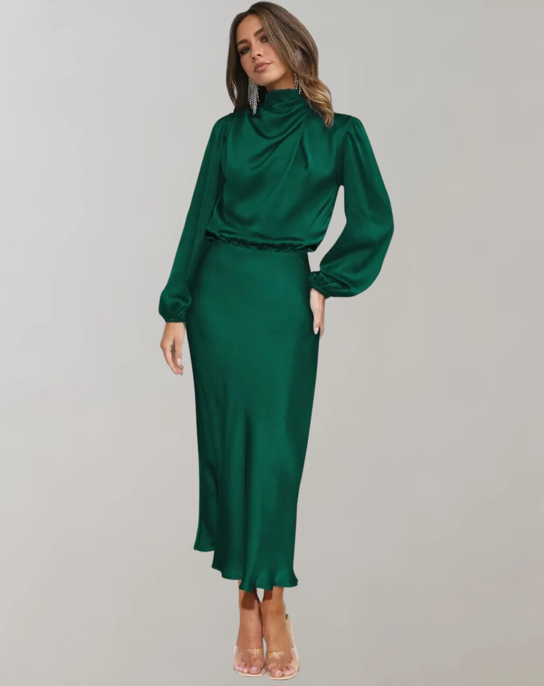 Hazel - Long-Sleeved Satin Dress