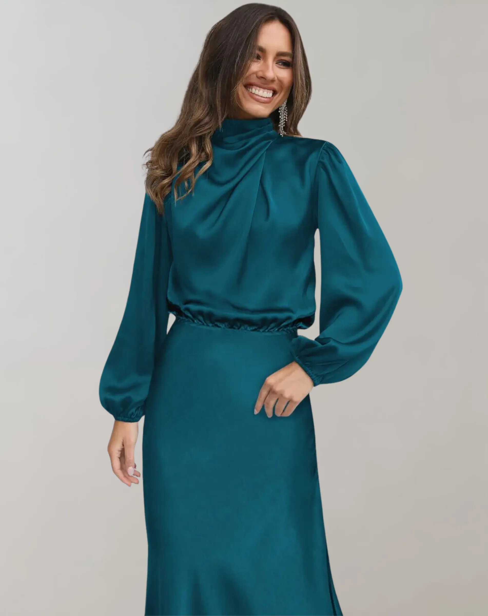 Hazel - Long-Sleeved Satin Dress