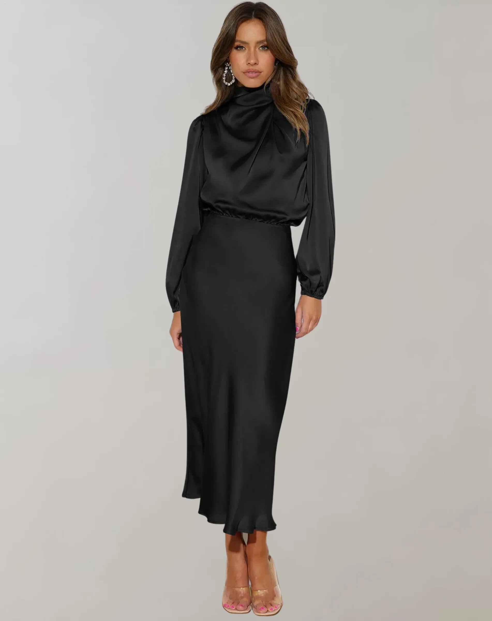 Hazel - Long-Sleeved Satin Dress