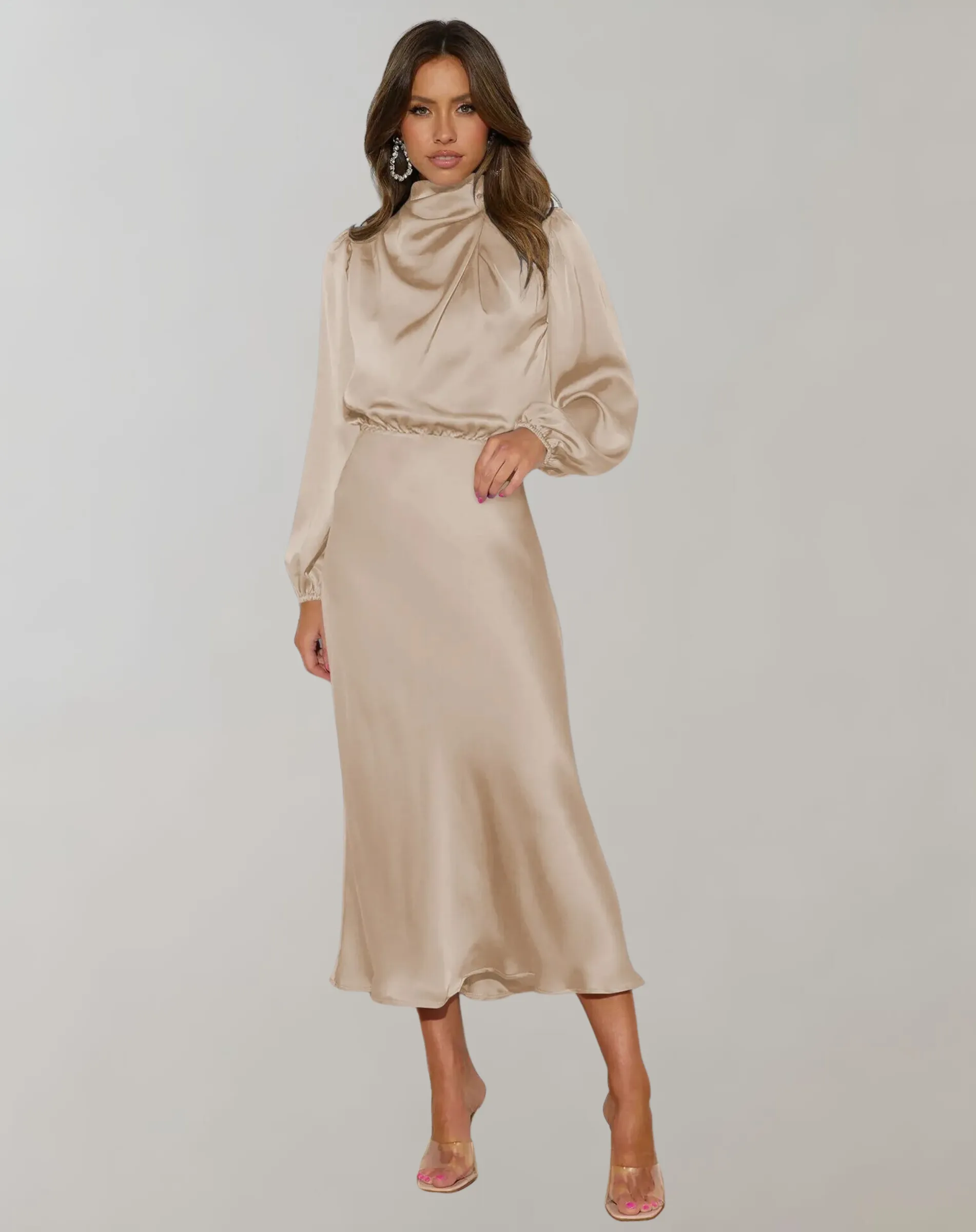 Hazel - Long-Sleeved Satin Dress