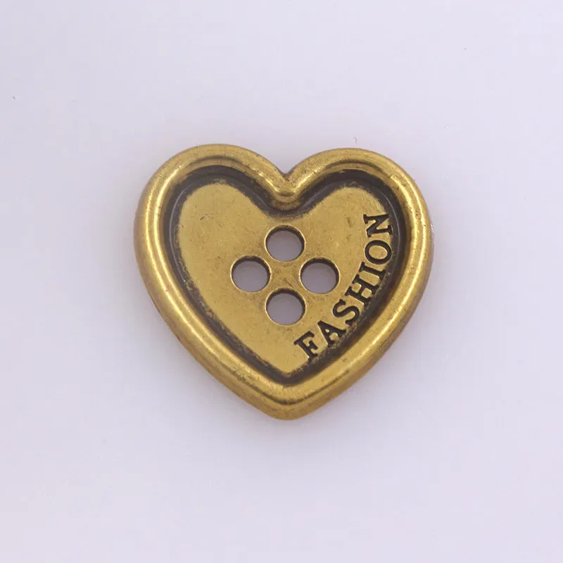 Heart Shaped Metal Buttons Four Holes for Clothing Knitwear 96 Pack