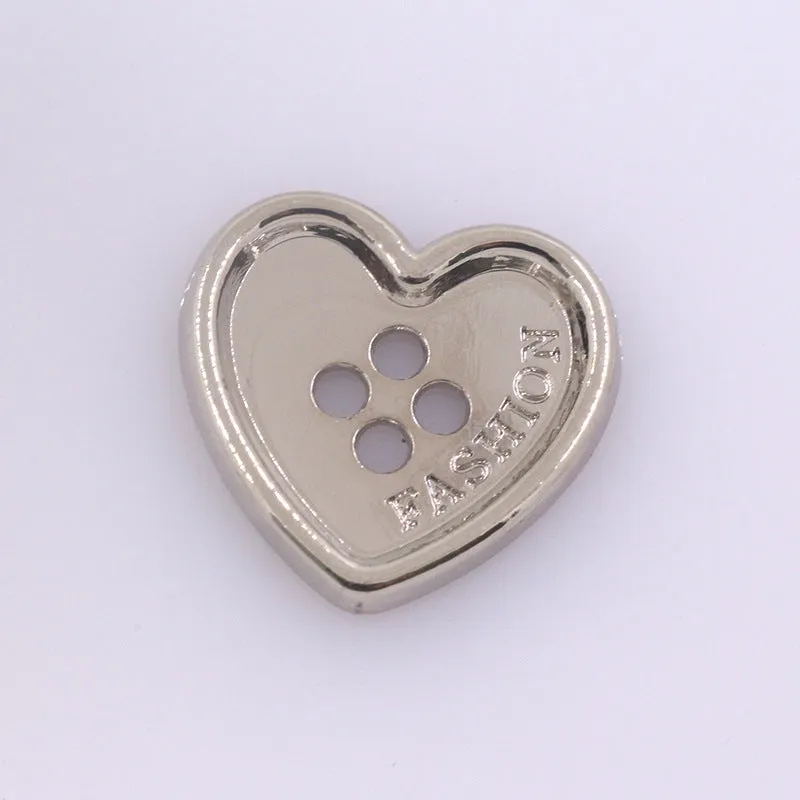 Heart Shaped Metal Buttons Four Holes for Clothing Knitwear 96 Pack