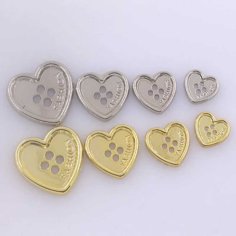 Heart Shaped Metal Buttons Four Holes for Clothing Knitwear 96 Pack