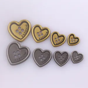 Heart Shaped Metal Buttons Four Holes for Clothing Knitwear 96 Pack